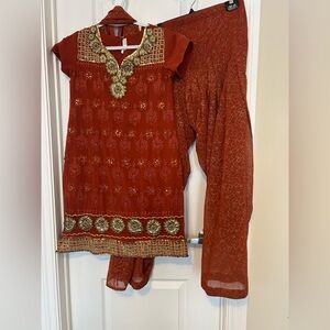Rust Maroon & Gold Indian Suit Set